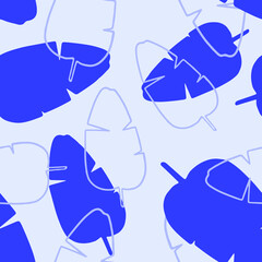 Tropical leaves hand drawn seamless pattern. Tropical leaves trendy pattern in magenta, blue and purple colors. Vector repeating design for fabric. wallpaper or wrap papers. Tropical wallpaper.