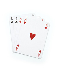 Heart four aces poker cards isolated on white background