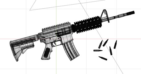3d render of rifle gun with mesh