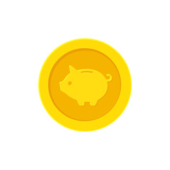 Cute piggy bank gold coin. Vector illustration isolated on white background