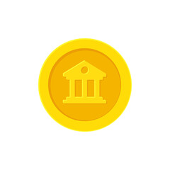 Cartoon bank building gold coin. Vector illustration isolated on white background