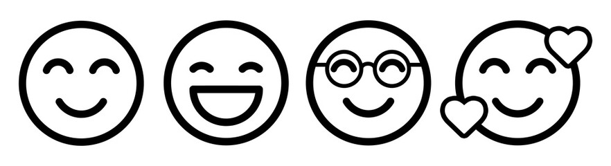 Happy smiley. Emoticon set. Smile trendy flat icon. Vector illustration.