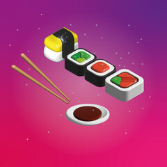 sushi with chopsticks