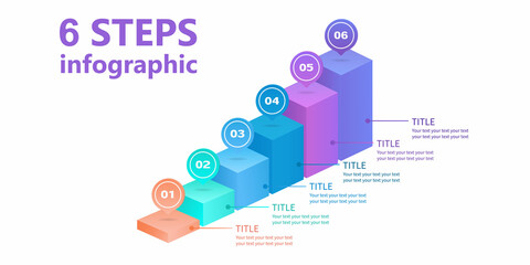 Business infographics. Ladder of four parallelepipeds. 6-step diagram. 3 D. Vector illustration.