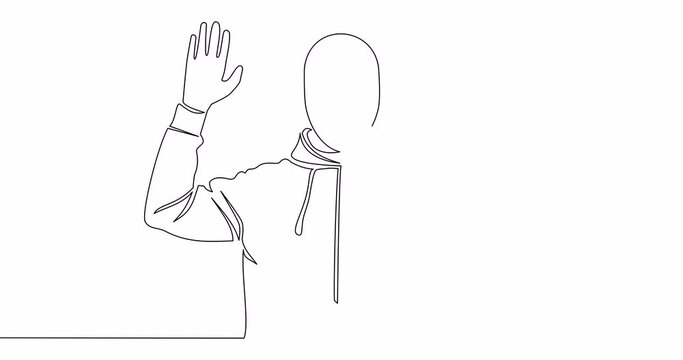 Self drawing line animation Man surrendering with both hands raised continuous one single line drawn concept