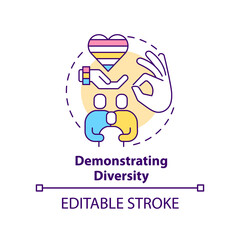 Demonstrating diversity concept icon. Benefit of same-sex parenting abstract idea thin line illustration. Isolated outline drawing. Editable stroke. Arial, Myriad Pro-Bold fonts used