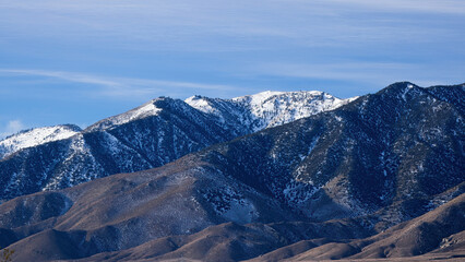 Sierra Nevada Mountains with snow in the early morning sunshine