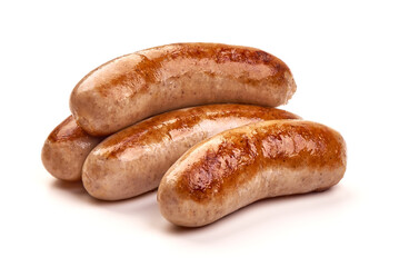 Grilled Munich Veal Sausages, isolated on white background.