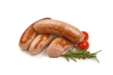 Grilled Munich Veal Sausages, isolated on white background.