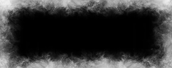 Abstract smoke texture frame over black background. Fog in the darkness. Natural pattern. - obrazy, fototapety, plakaty