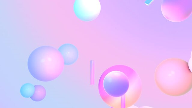 Looped soft pastel gradient color spheres and lines motion graphics.