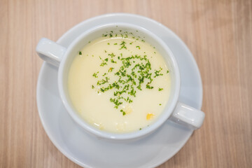 Corn soup in bowl