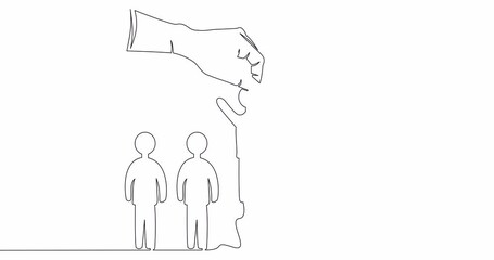Self drawing line animation hand picking up one person from a row recruitment continuous line drawn concept