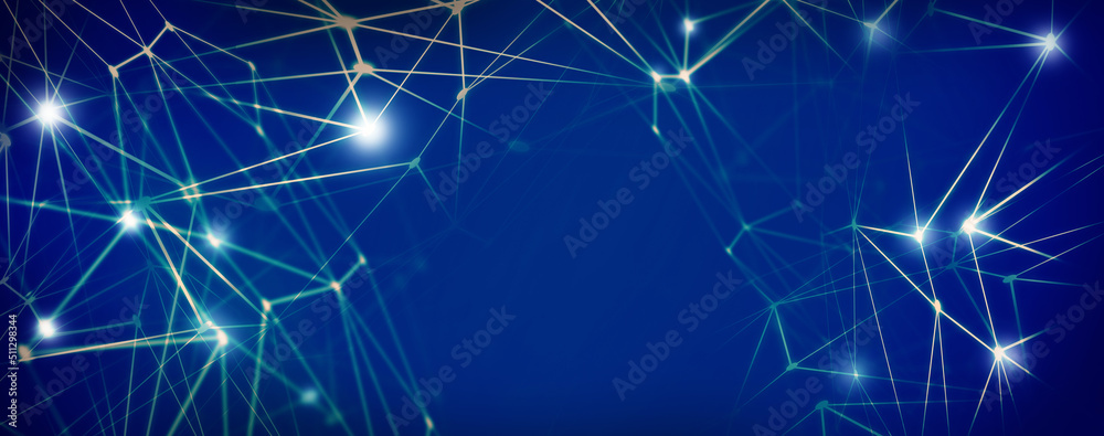 Wall mural panoramic abstract dot and triangle connection with world map background., the world is connect and 