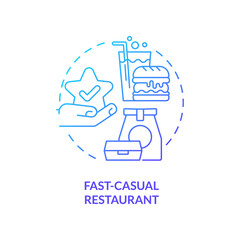 Fast-casual restaurant blue gradient concept icon. Food service business abstract idea thin line illustration. Fast food chain. Casual atmosphere. Isolated outline drawing. Myriad Pro-Bold font used
