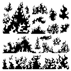 set of silhouettes of flame