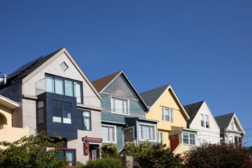 scenic typical colorful wooden houses in San Francisco