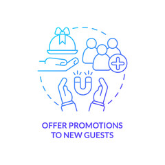 Offer promotions to new guests blue gradient concept icon. Restaurant marketing abstract idea thin line illustration. Special discount. Isolated outline drawing. Myriad Pro-Bold font used