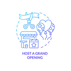 Host grand opening blue gradient concept icon. Effective restaurant advertisement abstract idea thin line illustration. Announcement. Isolated outline drawing. Myriad Pro-Bold font used