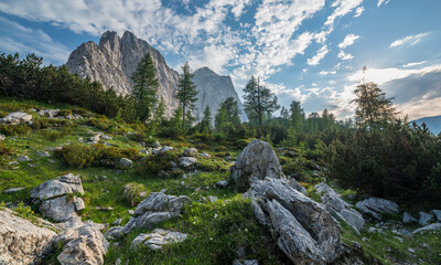 Beautiful landscape on the way from mountain pass Vrsic to Slemenova Spica