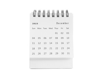 December 2023desk calendar for planners and reminders  on a white background.