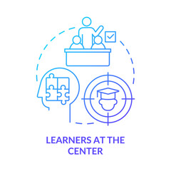 Learners at center blue gradient concept icon. Student-centered education. Principle of learning abstract idea thin line illustration. Isolated outline drawing. Myriad Pro-Bold fonts used - obrazy, fototapety, plakaty