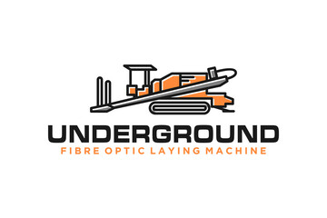 Fiber Optic underground horizontal drilling laying machine logo design excavator heavy equipment - obrazy, fototapety, plakaty