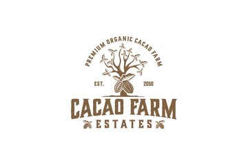 Cacao farm cocoa logo design organic tree fruit with leaf silhouette