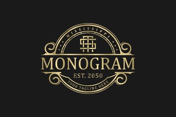 Luxury monogram logo vintage badge golden crest style icon symbol emblem