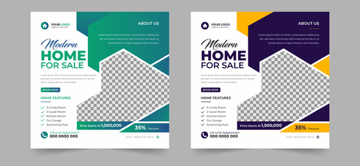 Trendy Editable real estate house sale and home rent advertising geometric modern square Social media post banner layouts set for digital marketing agency. Business elegant Promotion template design.