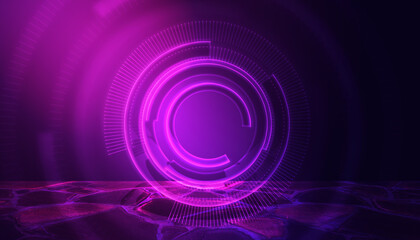 Dark abstract background.  Neon geometric 3d figure , UV smoke. 3d illustration