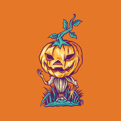Fototapeta premium Scary Halloween Pumpkin Illustration