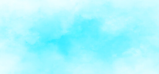 Blue watercolor shades natural cloudy blue sky background, Summer seasonal morning sky with white clouds for wallpaper, screen paper and any design.
