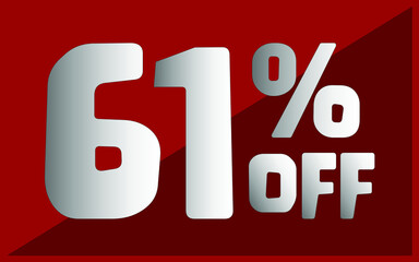 61 percent off. Red banner with white and gray typography for promotions and offers
