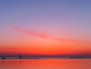 The Rising Sun Has Painted the Sky and The Sea Red. Can Be Used as A Background in Design Projects
