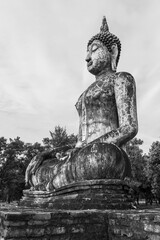 June 6, 2022 Sukhothai National Historical Park, the old city of Thailand 800 years ago, Sukhothai Province, Thailand, black and white tones.