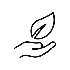 Leaf on hand. Nature, natural, organic icon line style isolated. Vector illustration