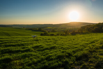 Magical sunset in South Moravia farmland