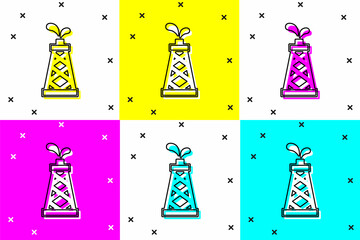 Set Oil rig icon isolated on color background. Gas tower. Industrial object. Vector