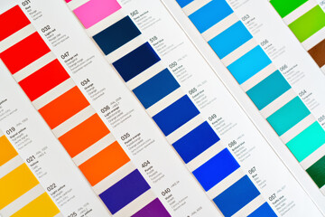 Vibrant colors swatches - adhesive film - with colour names in English, German, French, Polish and...
