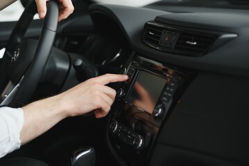 Modern car interior dashboard and steering wheel