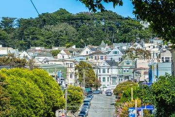 Foto op Aluminium Colorful houses in Clayton street view from Carl Street,San Francisco, California  © pikappa51