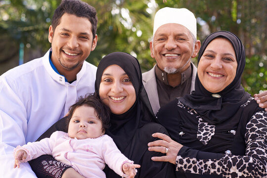 Their Family Is Blessed. A Muslim Family Enjoying A Day Outside.