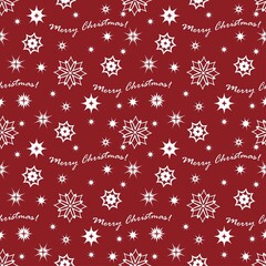 Christmas seamless pattern with snowflaces on red
