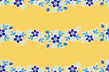 Vector blue floral border. Seamless pattern in rustic style