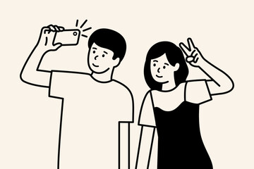 people are taking a selfie with smart phone
