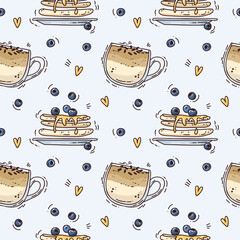 seamless pattern with pancakes and berries