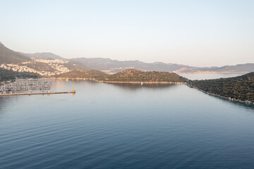 stunning nature's wonder scene at desirable holiday destination , aerial drone turquoise water , Kas , Antalya