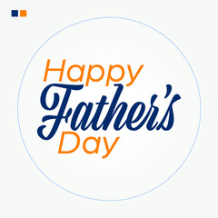 Happy Father's Day in a circle, blue and orange typography