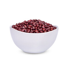 Red bean seeds in a white cup isolated on white background